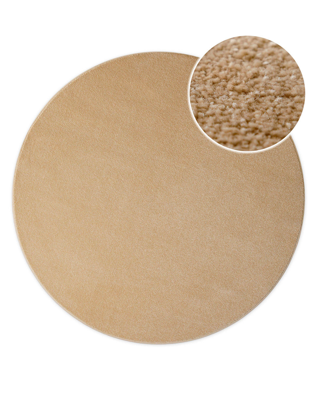Kurzflor Teppich Vegas Beige rund, Draufsicht mit Detail der dichten Florstruktur