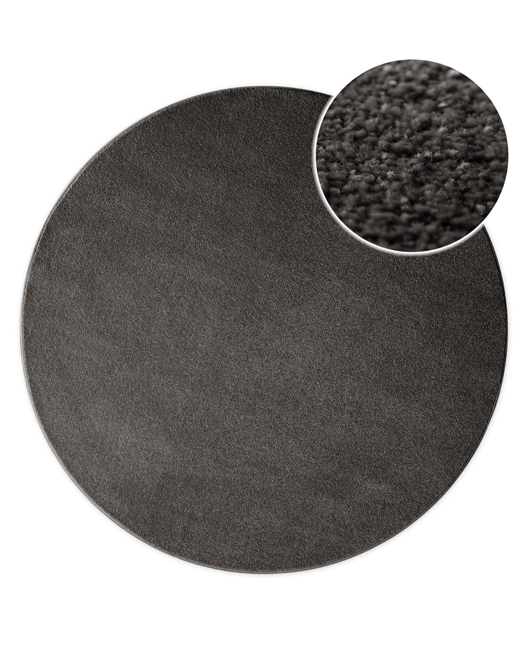 Kurzflor Teppich Vegas Anthrazit rund, Draufsicht mit Detail der dichten Florstruktur
