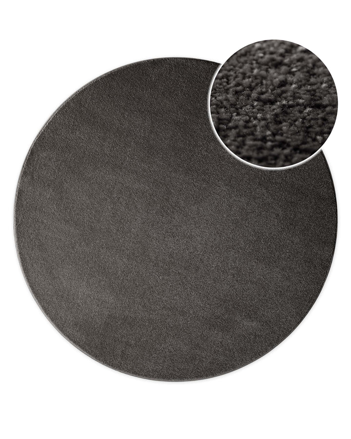 Kurzflor Teppich Vegas Anthrazit rund, Draufsicht mit Detail der dichten Florstruktur