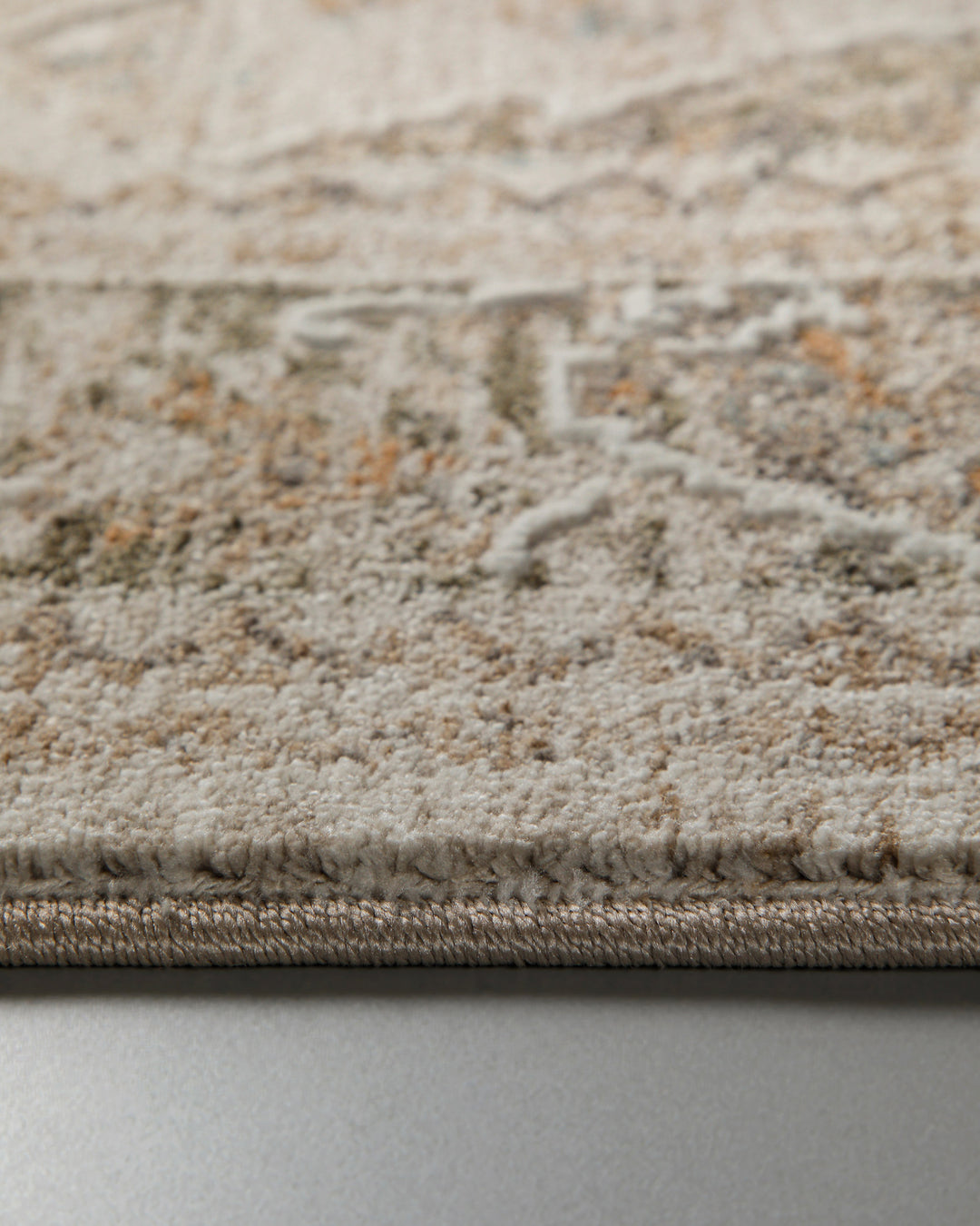Kurzflor Teppich Soft Vintage in Sand Beige Nahaufnahme der weichen Oberflächenstruktur und Musterdetails