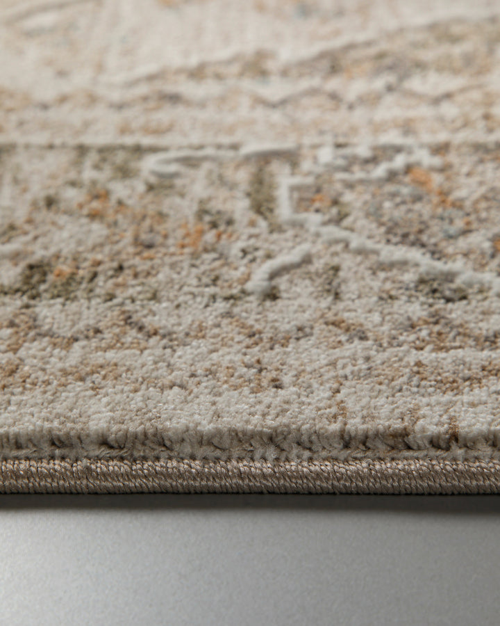 Kurzflor Teppich Soft Vintage in Sand Beige Nahaufnahme der weichen Oberflächenstruktur und Musterdetails