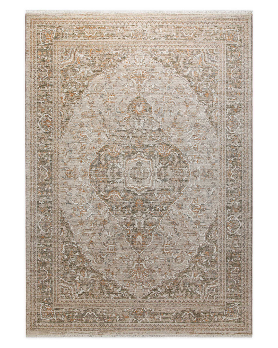 Kurzflor Teppich Soft Vintage in Sand Beige als Freisteller mit klassischem Vintage Muster