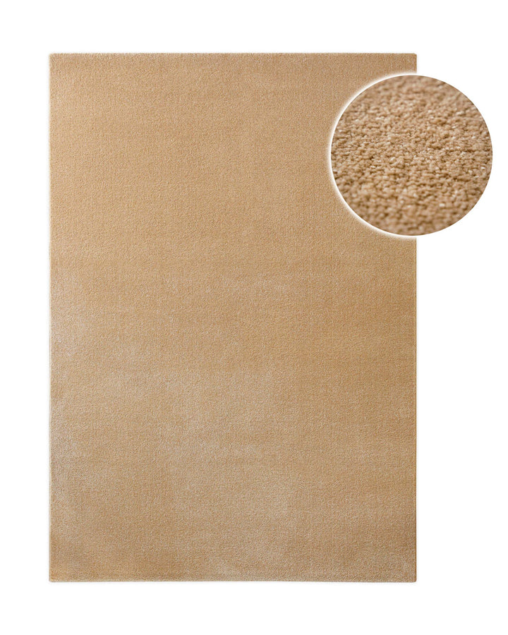 Kurzflor Teppich Vegas Beige einfarbig, Draufsicht mit Detail der dichten Florstruktur