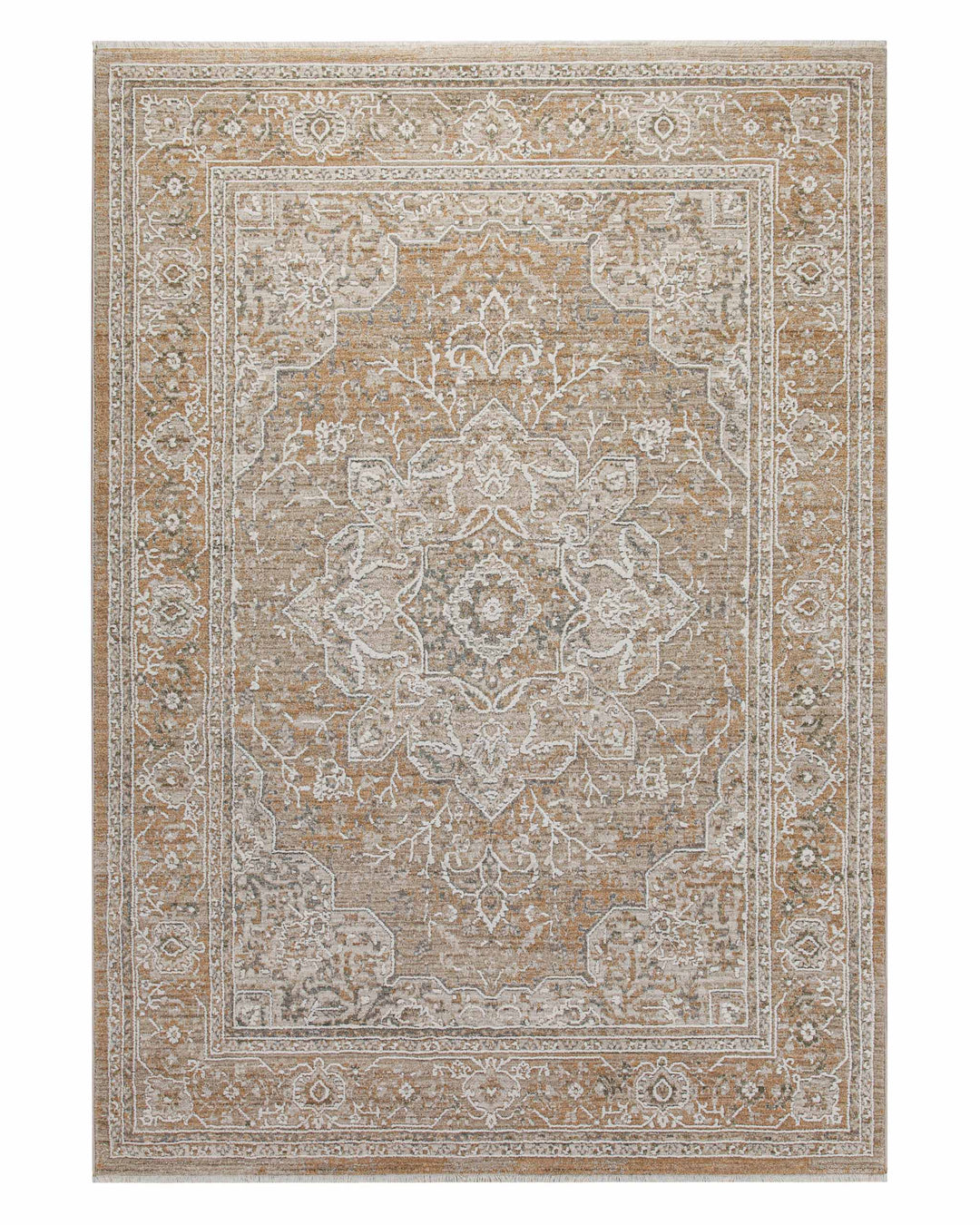 Kurzflor Teppich Vintage Soul in Braun Beige als Freisteller mit klassischem Vintage Muster