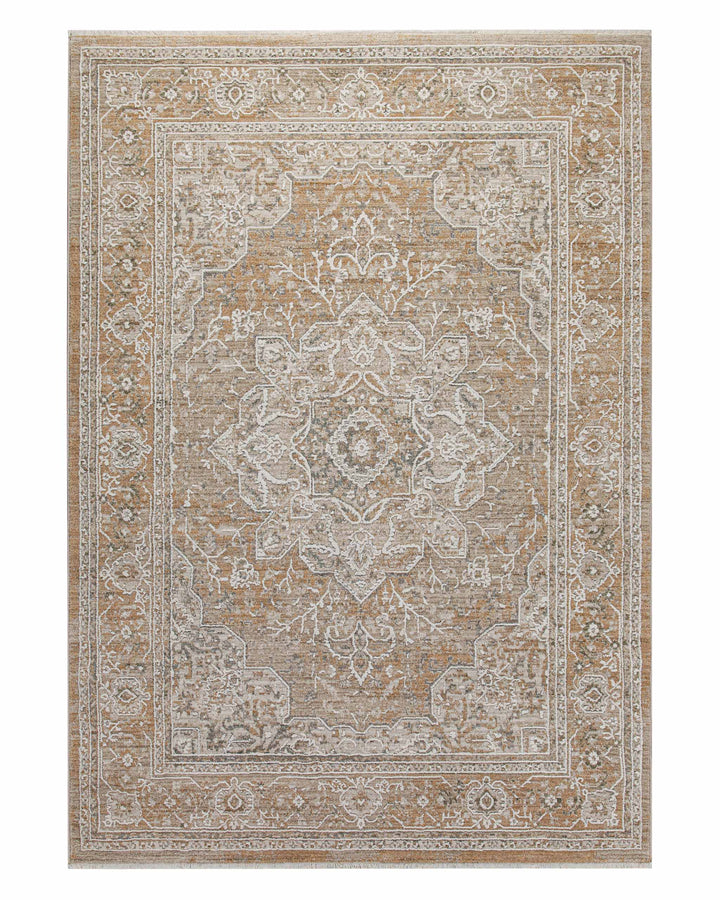Kurzflor Teppich Vintage Soul in Braun Beige als Freisteller mit klassischem Vintage Muster