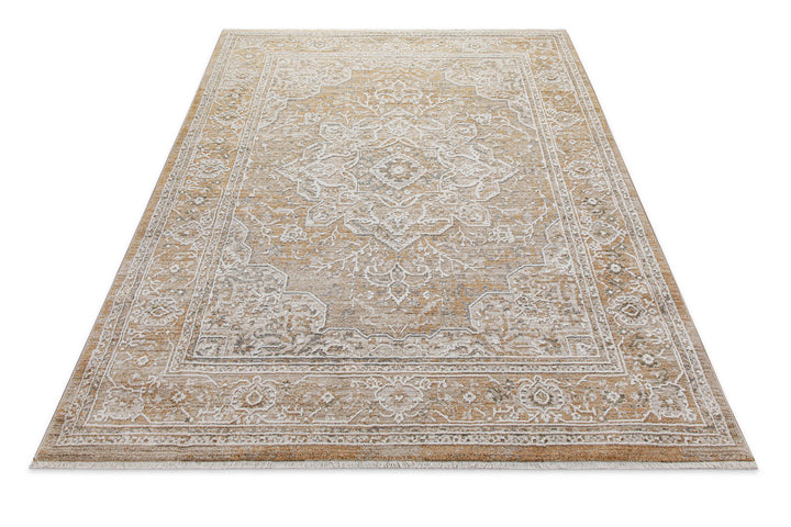 Kurzflor Teppich Vintage Soul in Braun Beige in Produktansicht von oben mit klassischem Vintage Muster