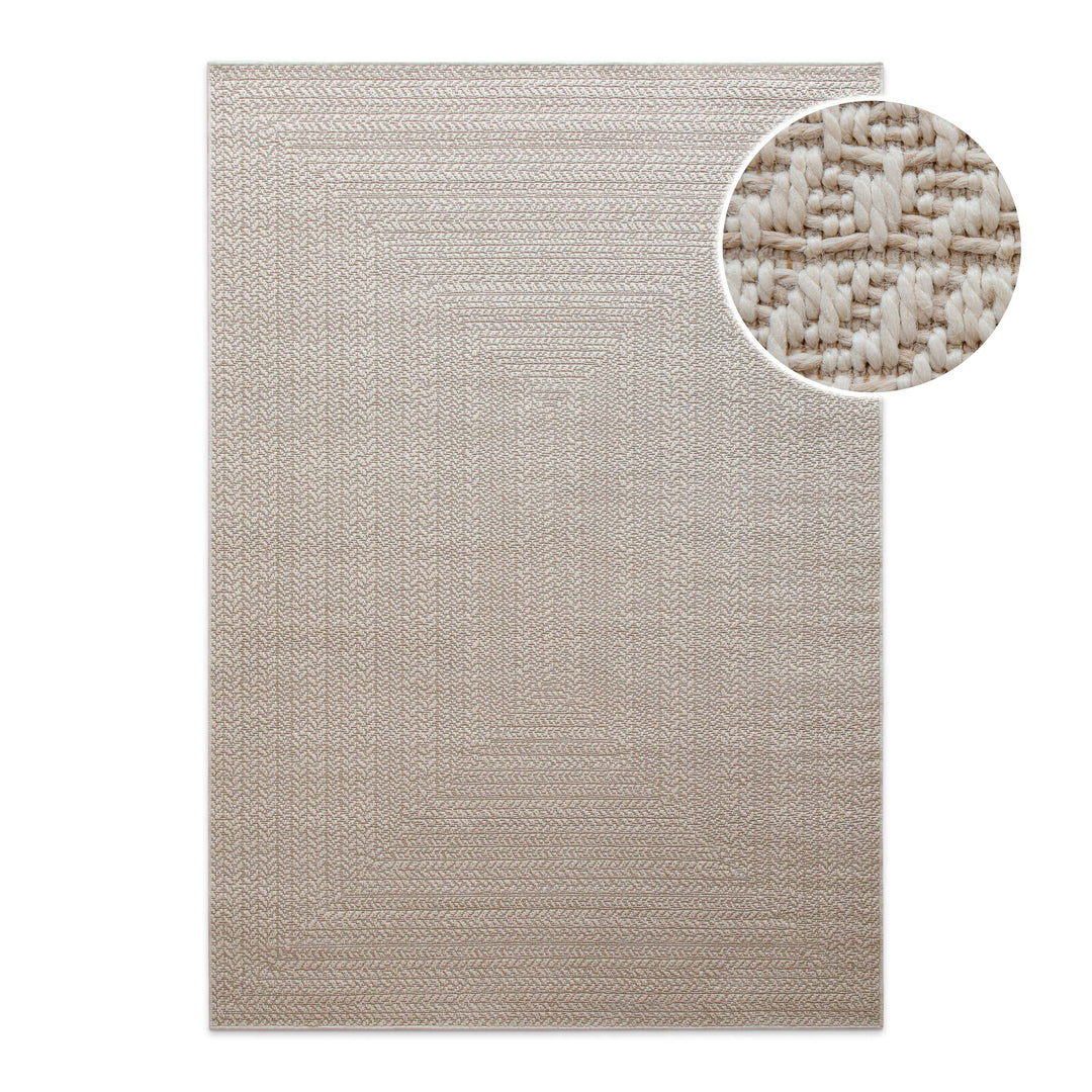 In-& Outdoor Teppich Layo beige Frontansicht mit Detailausschnitt rechteckig
