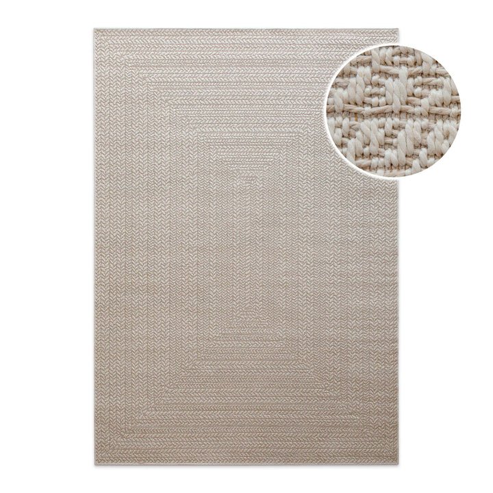 In-& Outdoor Teppich Layo beige Frontansicht mit Detailausschnitt rechteckig