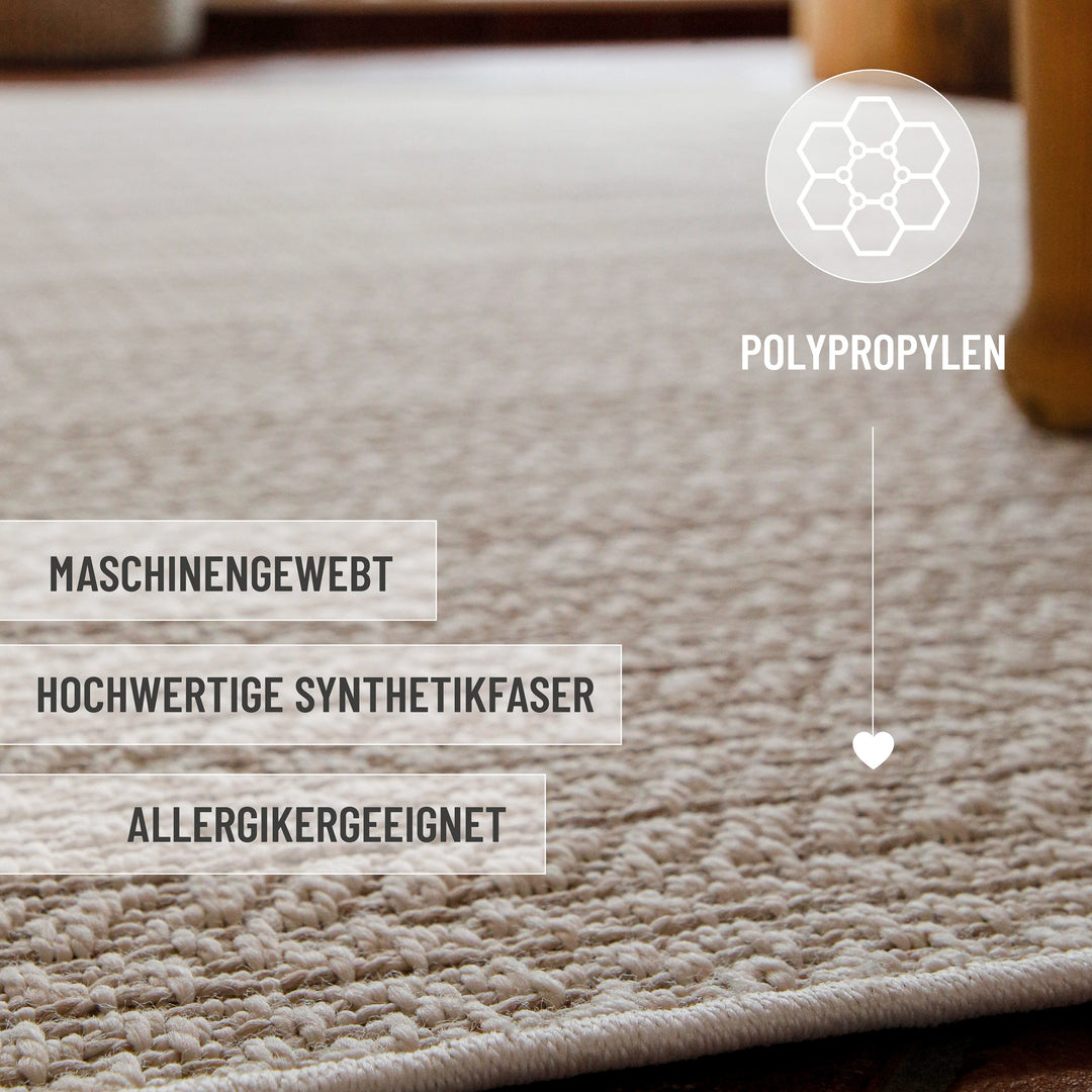 In-& Outdoor Teppich Layo beige rechteckig im Raum Kantenansicht mit Details maschinengewebt, Allergikergeeignet