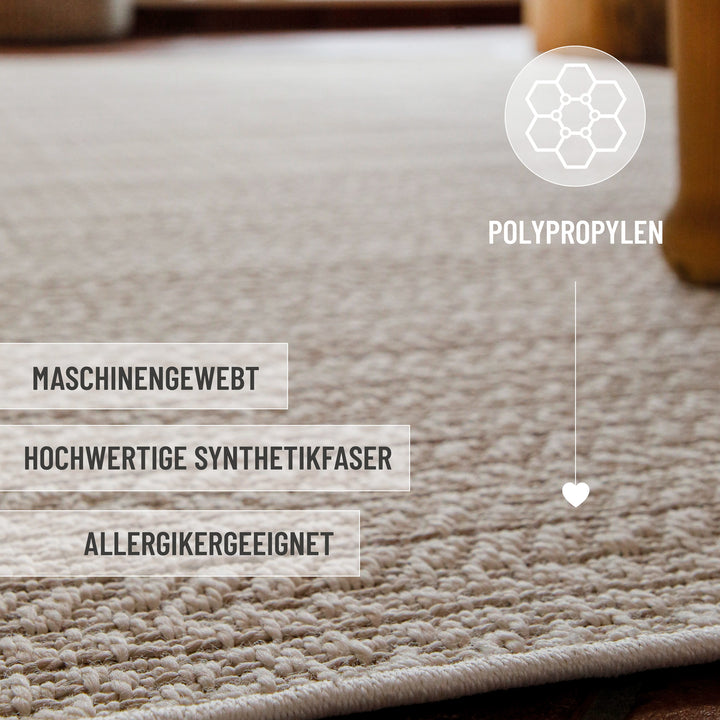 In-& Outdoor Teppich Layo beige rechteckig im Raum Kantenansicht mit Details maschinengewebt, Allergikergeeignet