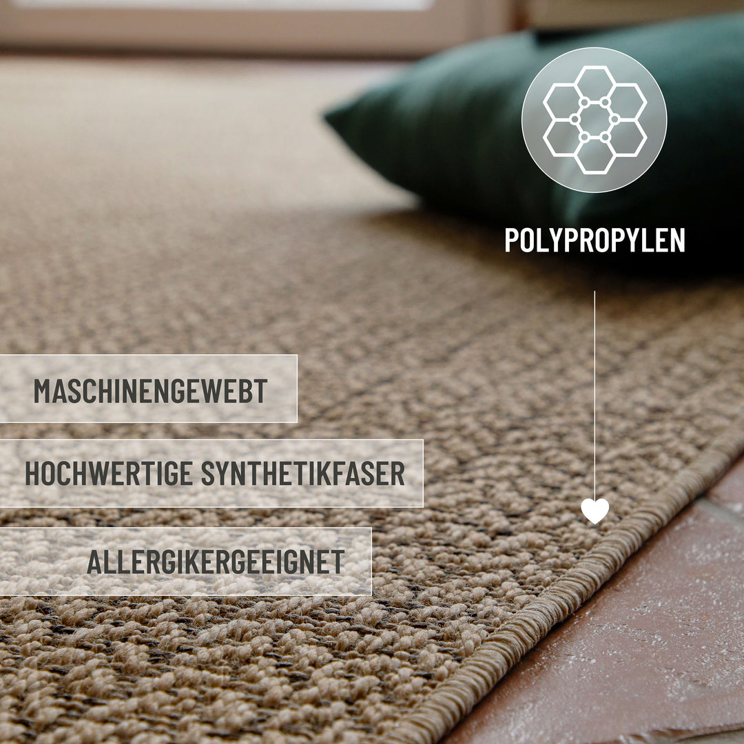 In-& Outdoor Teppich Layo natur rechteckig im Raum Kantenansicht mit Details maschinengewebt, Allergikergeeignet