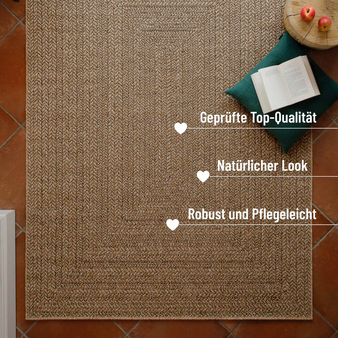 In-& Outdoor Teppich Layo natur rechteckig Perspektive im Raum mit Info robust & pflegeleicht