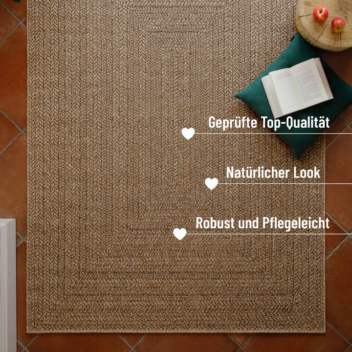 In-& Outdoor Teppich Layo natur rechteckig Perspektive im Raum mit Info robust & pflegeleicht