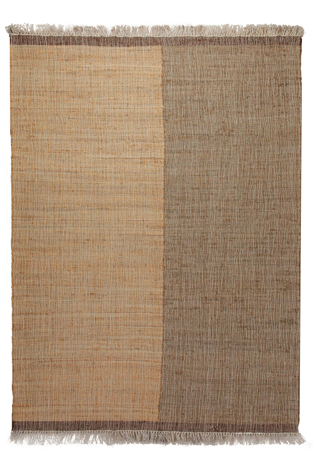 160x230 Teppich Wohnzimmer Honig trifft Greige – Naturfaser-Diptychon mit Kontrastsaum