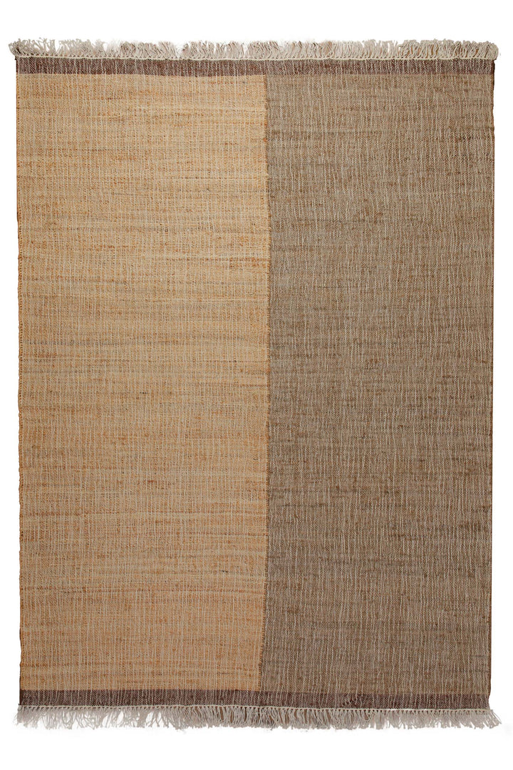 160x230 Teppich Wohnzimmer Honig trifft Greige – Naturfaser-Diptychon mit Kontrastsaum