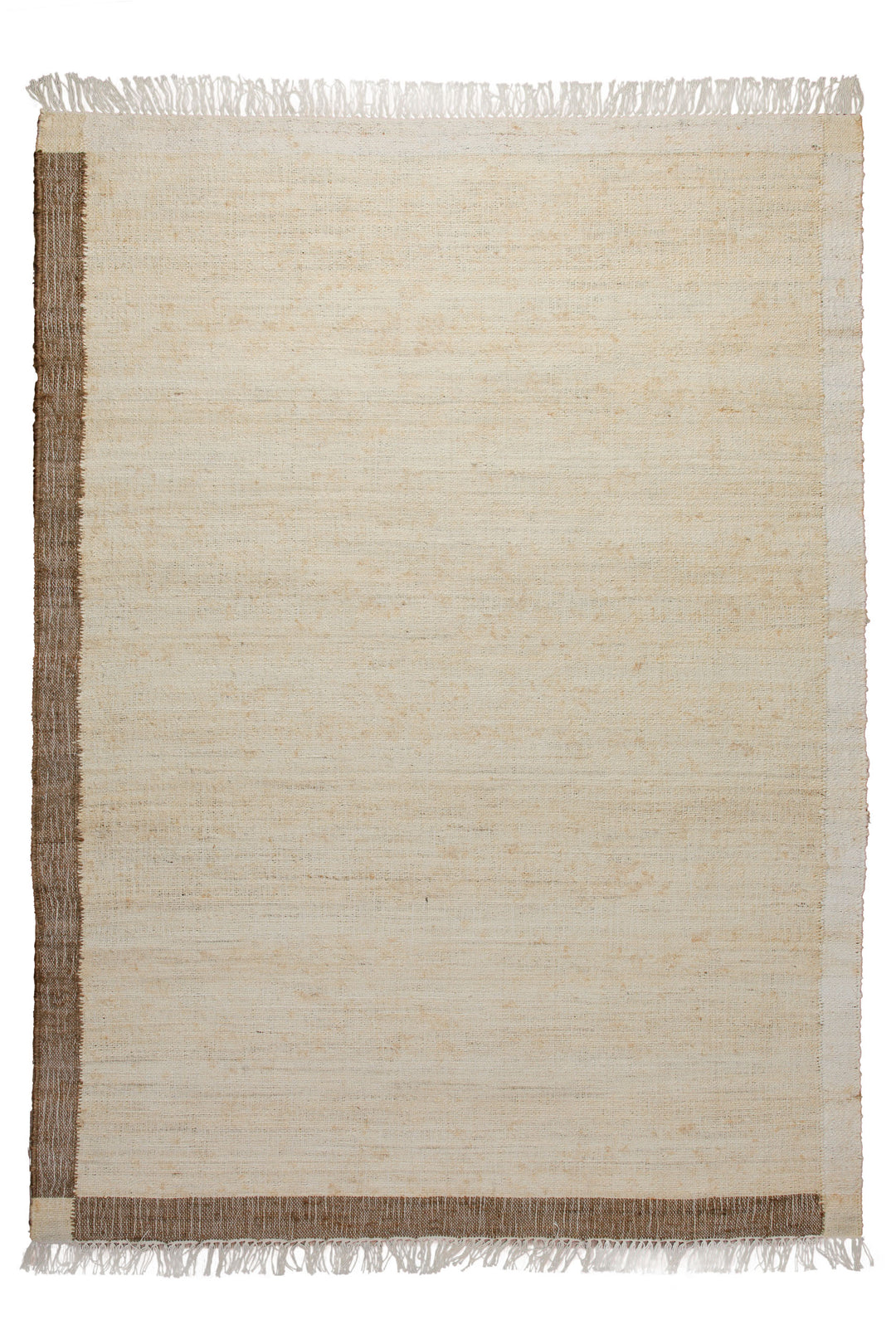 160x230 Teppich Wohnzimmer Stille Mitte mit Akzentkante – Naturteppich in Cremeweiß