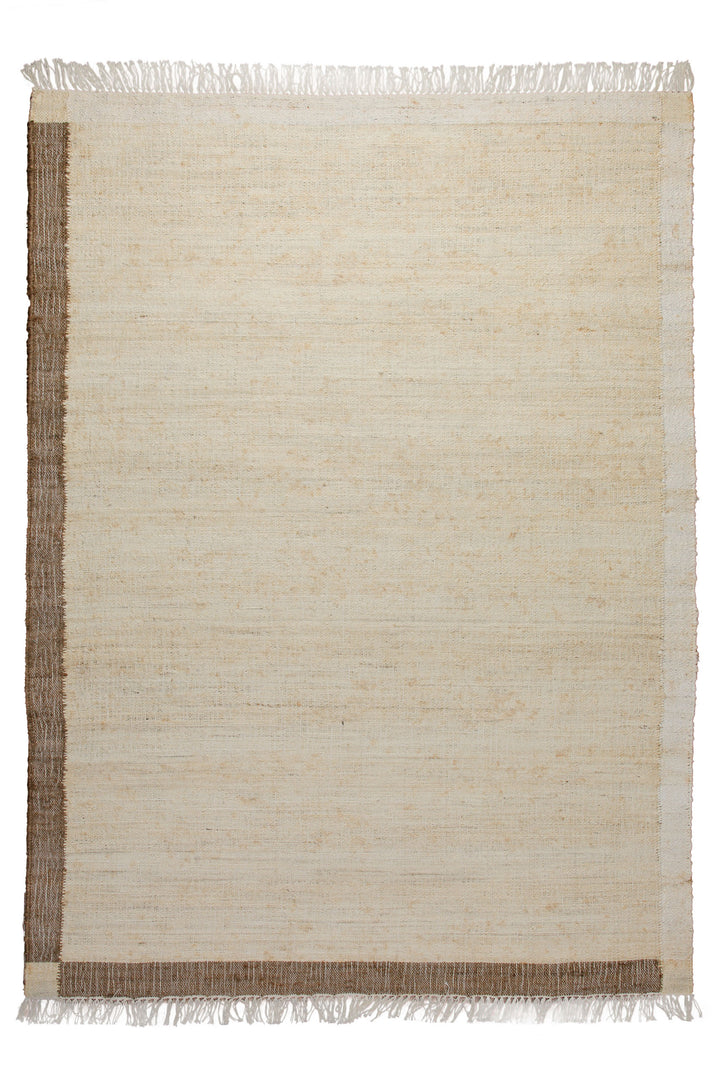 160x230 Teppich Wohnzimmer Stille Mitte mit Akzentkante – Naturteppich in Cremeweiß