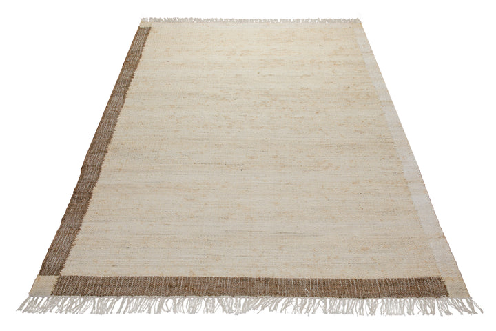 160x230 Teppich Wohnzimmer Stille Mitte mit Akzentkante – Naturteppich in Cremeweiß