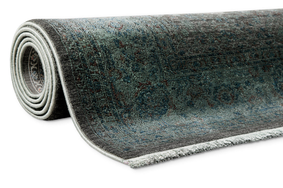 LunaSilk Teppich grün grau Kurzflor rechteckig