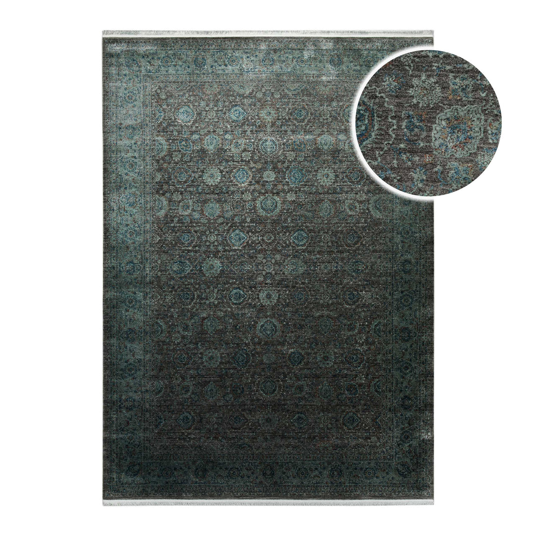 LunaSilk Teppich grün grau Kurzflor rechteckig