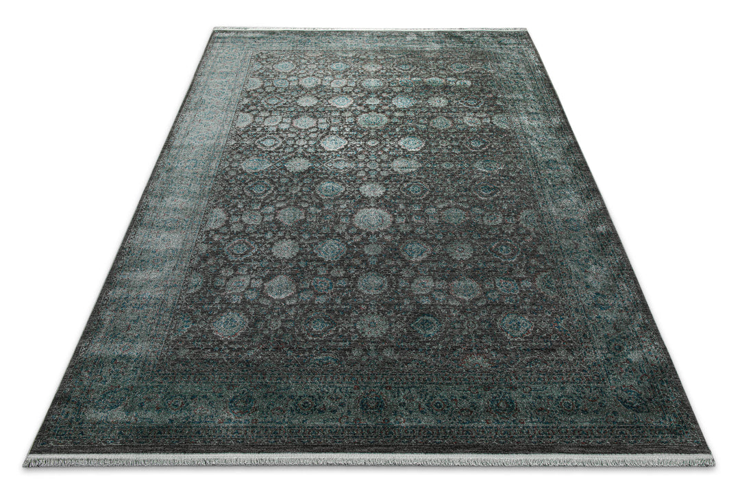 LunaSilk Teppich grün grau Kurzflor rechteckig