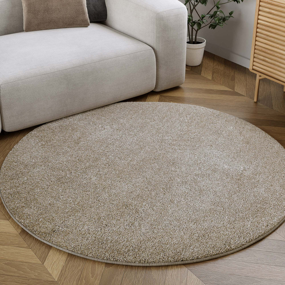 Manta Teppich sand beige Hochflor rund