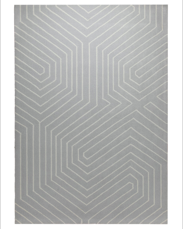 Hellgrau mit Grafiklinie - Handtuft Ton in Ton 160 x 230 cm – Produktfoto freigestellt
