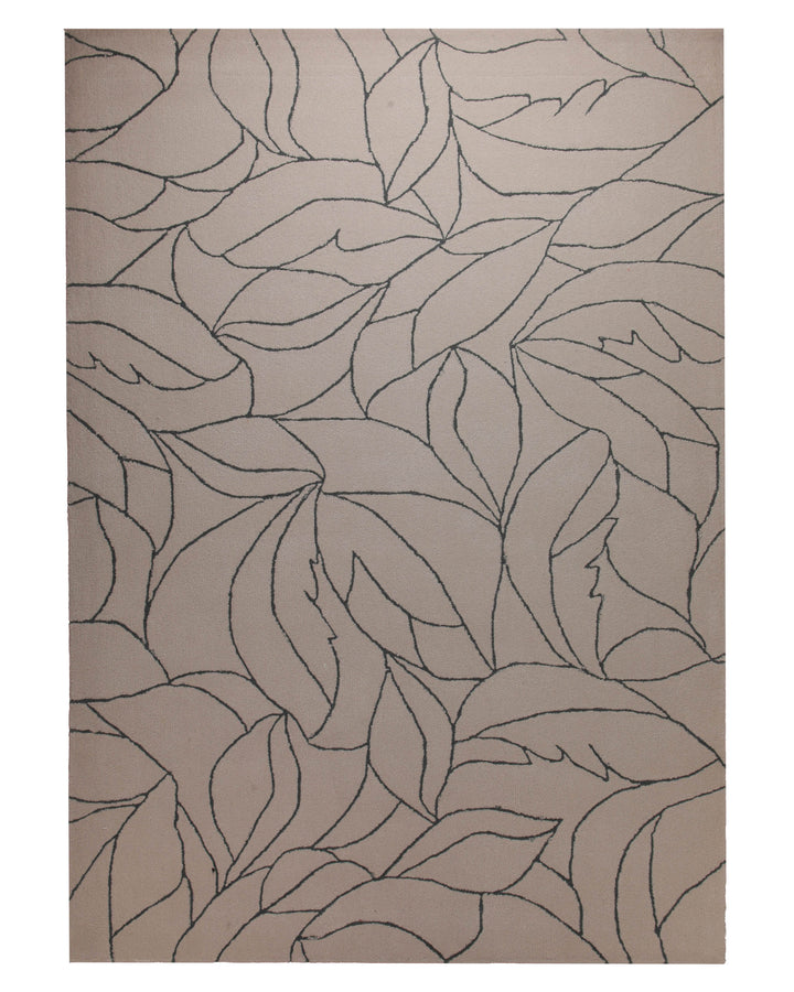 Blätter in Taupe - Handtuft Wolle 160 x 230 cm – Detailaufnahme der Textur