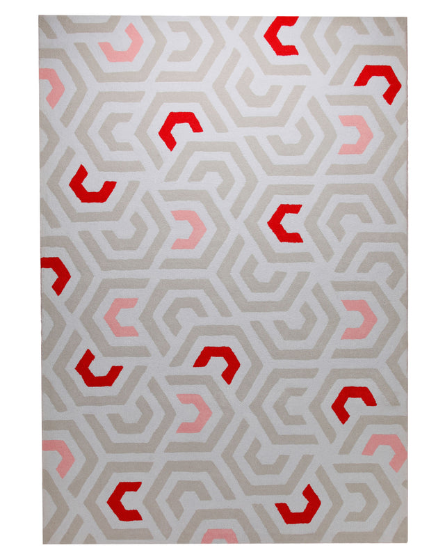Labyrinth in Sand mit Rot - Hoch-Tief-Handtuft 160 x 230 cm – Produktfoto freigestellt