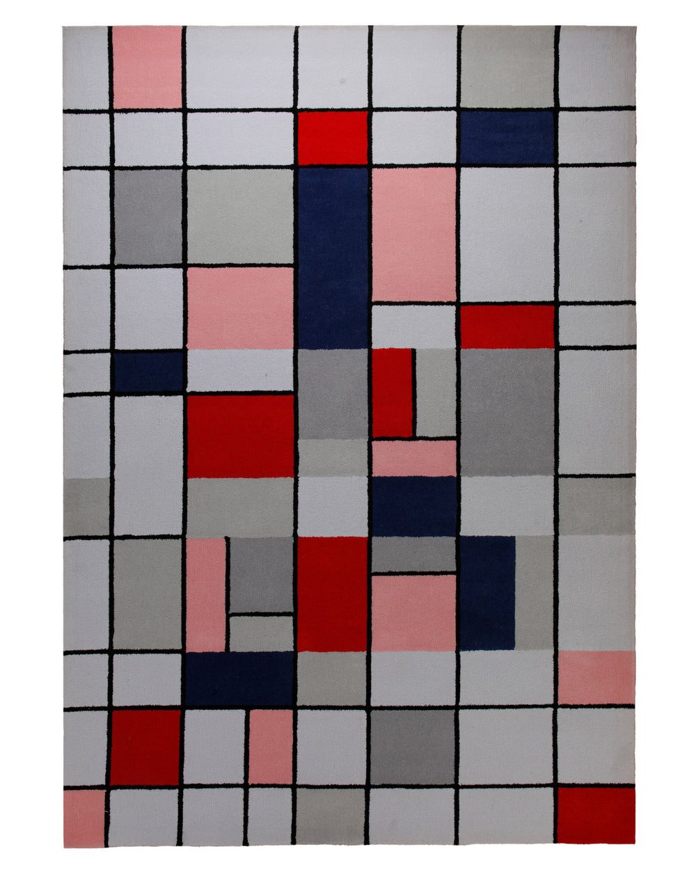 Farbraster in Rot und Grau - Handtuft Wolle 160 x 230 cm – Detailaufnahme der Textur