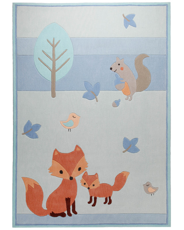 Fuchs und Eichhörnchen - Handtuft  Kinderteppich 160 x 230 cm – Produktfoto freigestellt