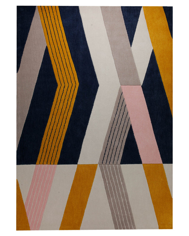 Ocker über Navy - Handtuft 160 x 230 cm – Produktfoto freigestellt