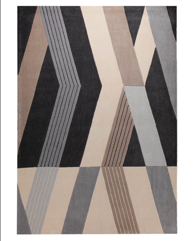 Grafit und Sand - Handtuft mit Zickzack-Bändern 160 x 230 cm – Produktfoto freigestellt