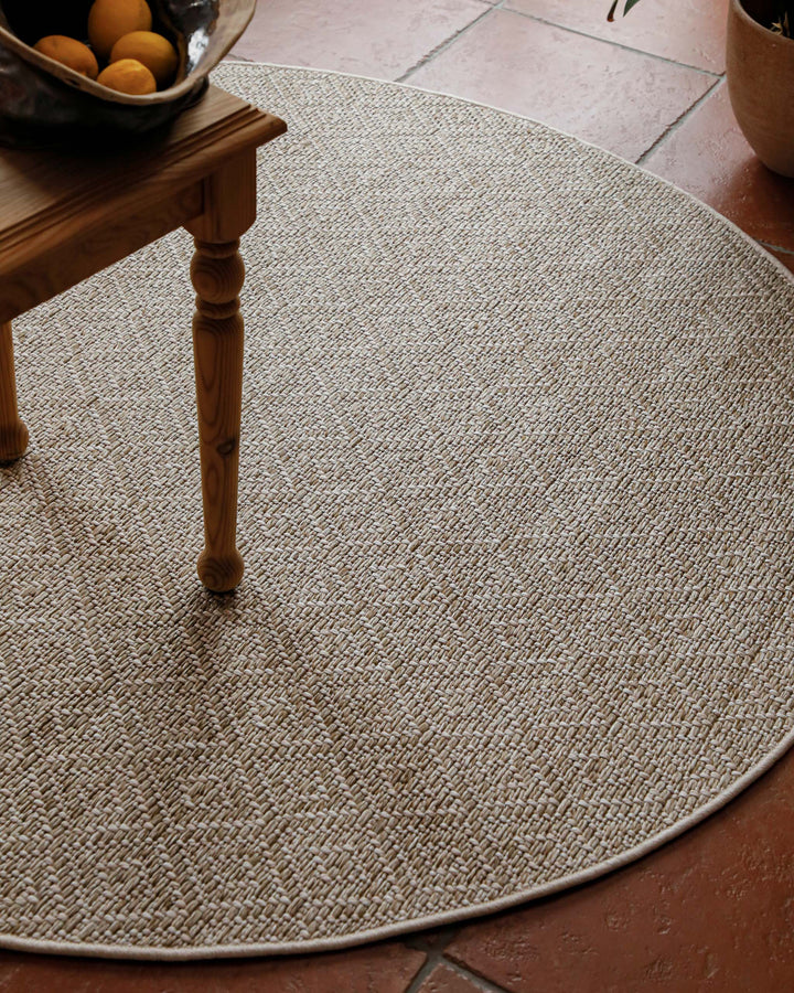 In-& Outdoor Teppich Miami Beach creme weiß rund Draufsicht gezoomt