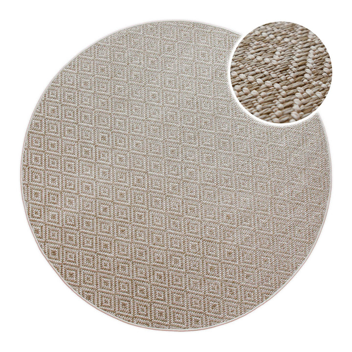 In-& Outdoor Teppich Miami Beach creme weiß Frontansicht mit Detailausschnitt rund
