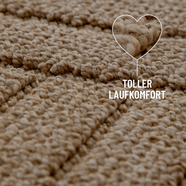 In-& Outdoor Teppich Monoq natur Detailansicht mit Info Toller Laufkomfort
