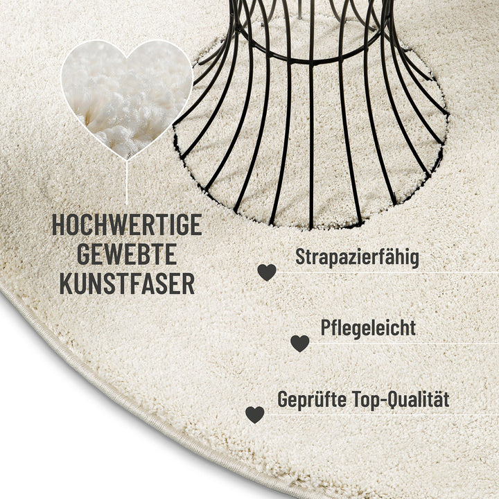 Nova Teppich creme weiß Hochflor rund