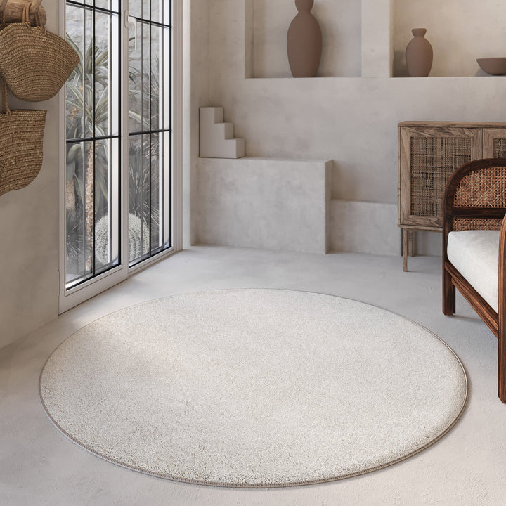 Nova Teppich creme weiß Hochflor rund