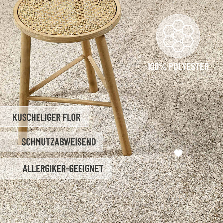 Nova Teppich sand beige Hochflor rund