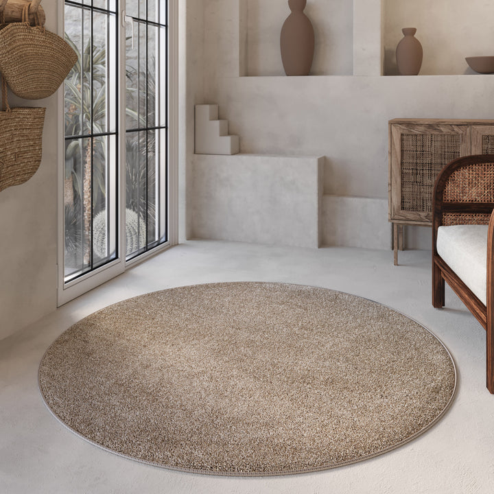 Nova Teppich sand beige Hochflor rund