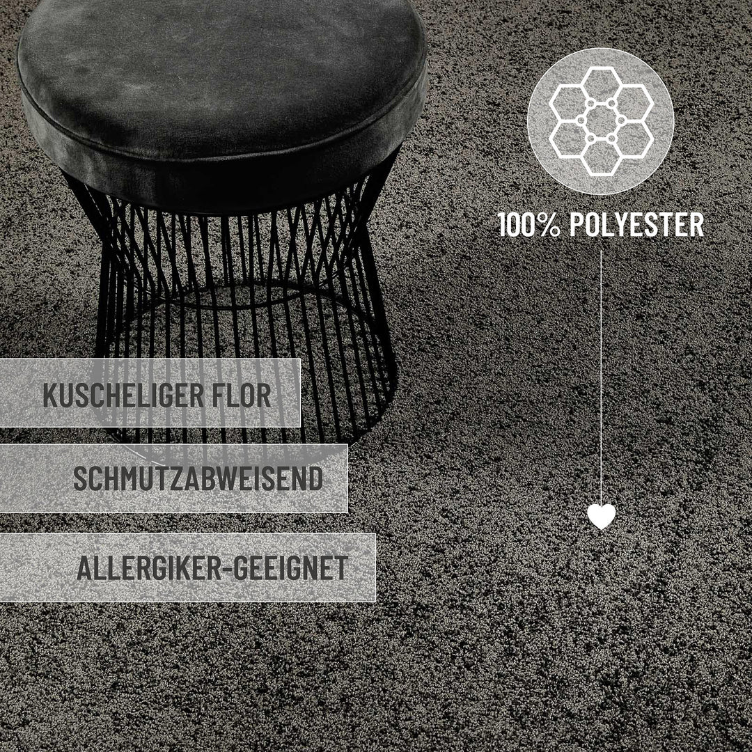 Nova Teppich anthrazit Hochflor rund