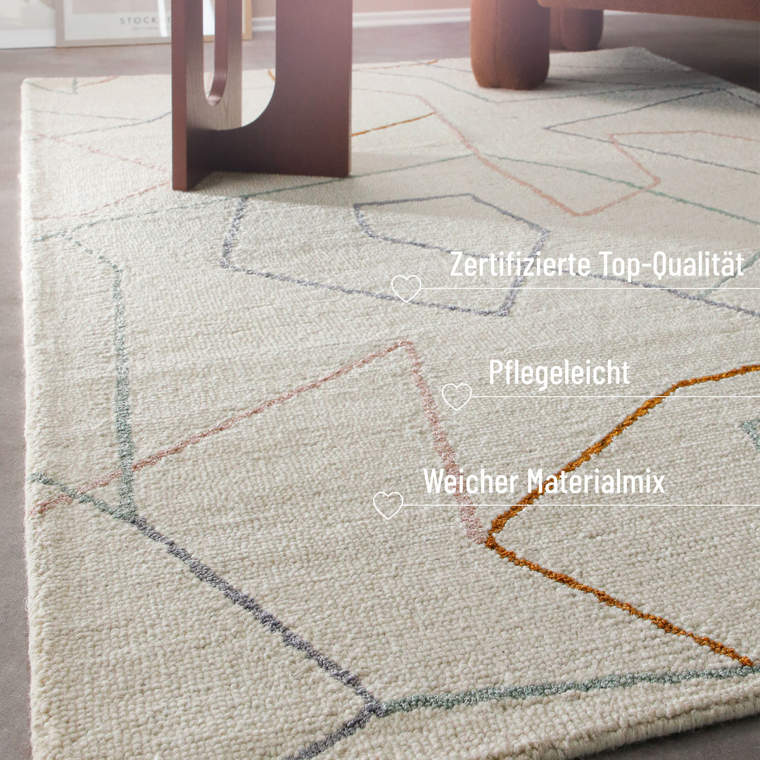 Kurzflorteppich Creme Weiß aus Schurwolle "Nox" WECONhome