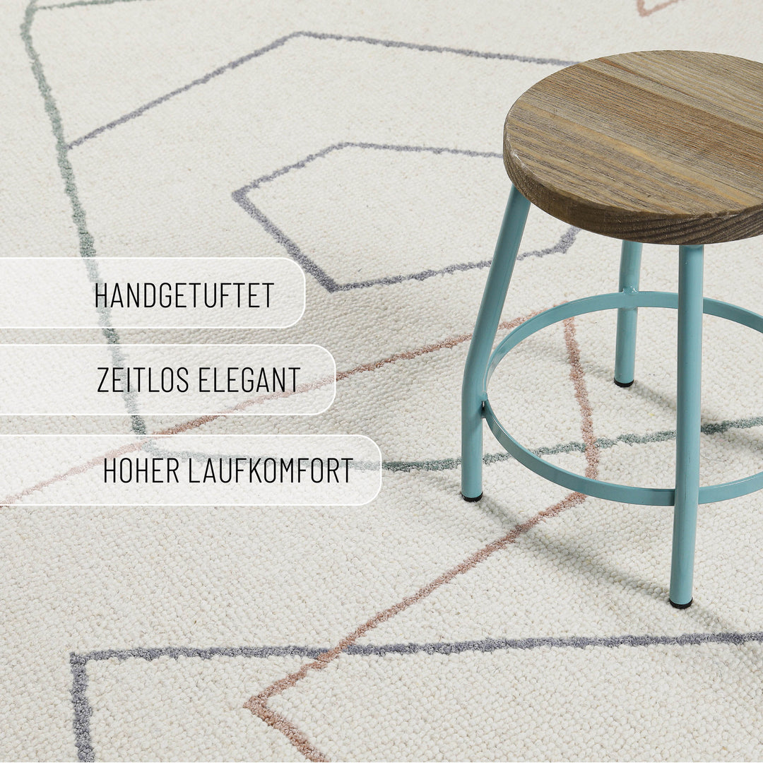 Kurzflorteppich Rund Creme Weiß aus Schurwolle "Nox" WECONhome