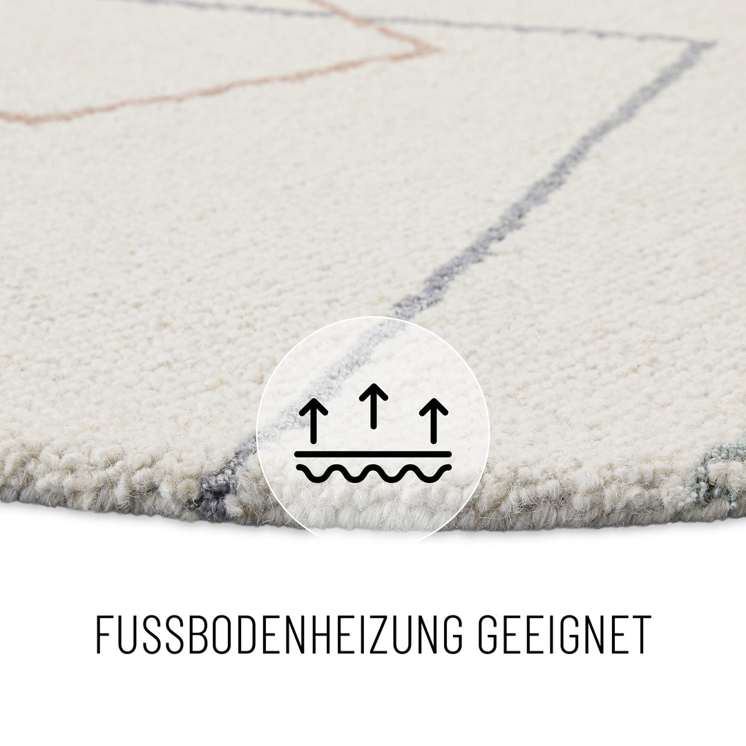 Kurzflorteppich Rund Creme Weiß aus Schurwolle "Nox" WECONhome