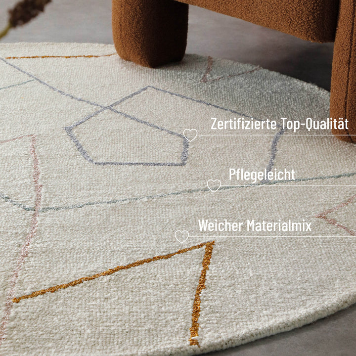 Kurzflorteppich Rund Creme Weiß aus Schurwolle "Nox" WECONhome