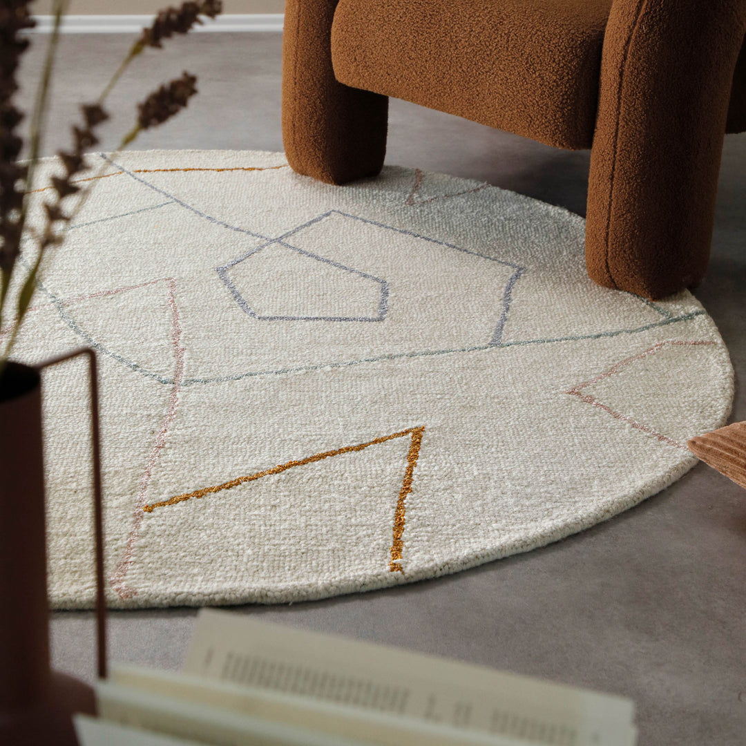 Kurzflorteppich Rund Creme Weiß aus Schurwolle "Nox" WECONhome