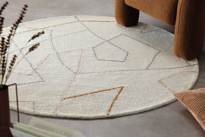 Kurzflorteppich Rund Creme Weiß aus Schurwolle "Nox" WECONhome