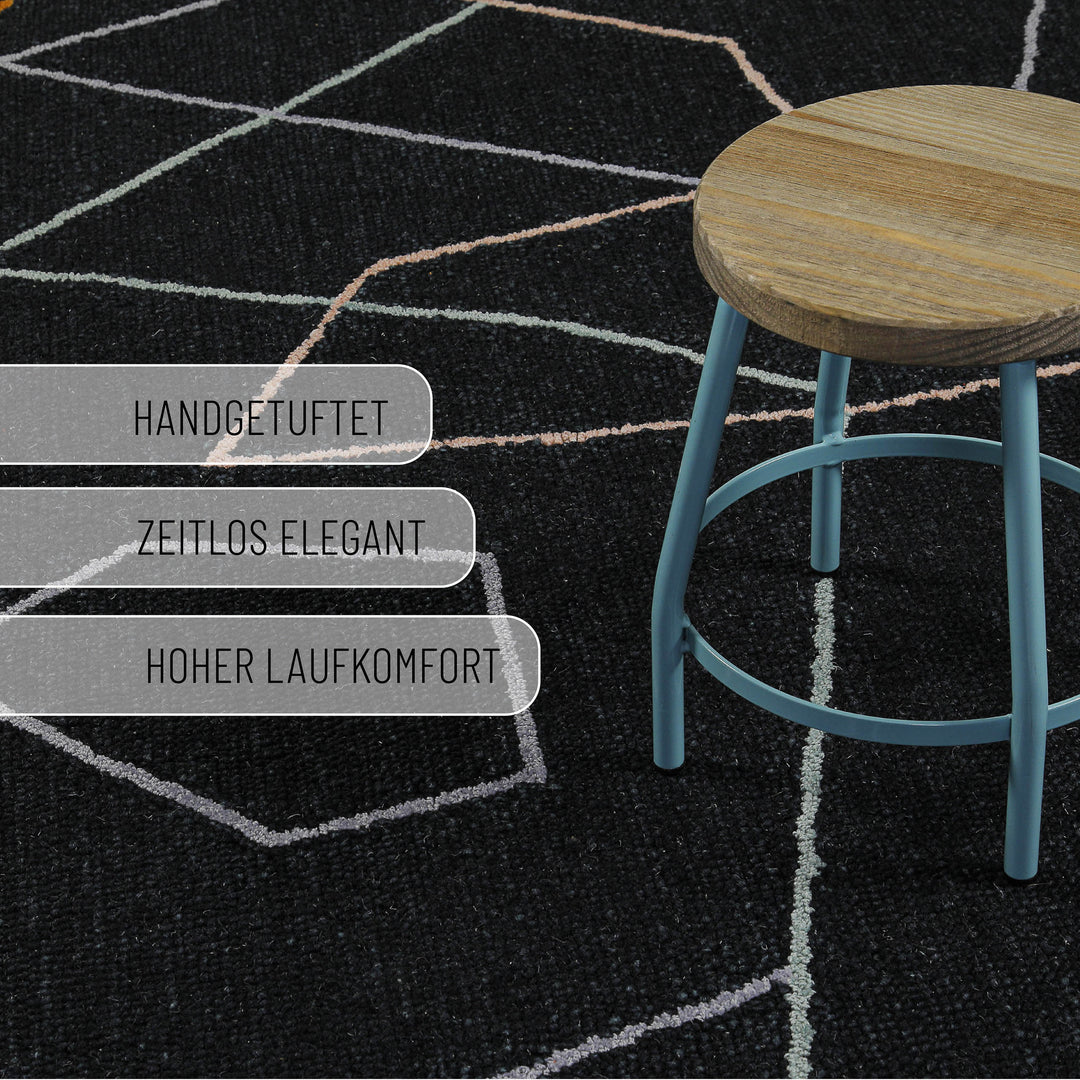 Kurzflorteppich Rund Anthrazit aus Schurwolle "Nox" WECONhome