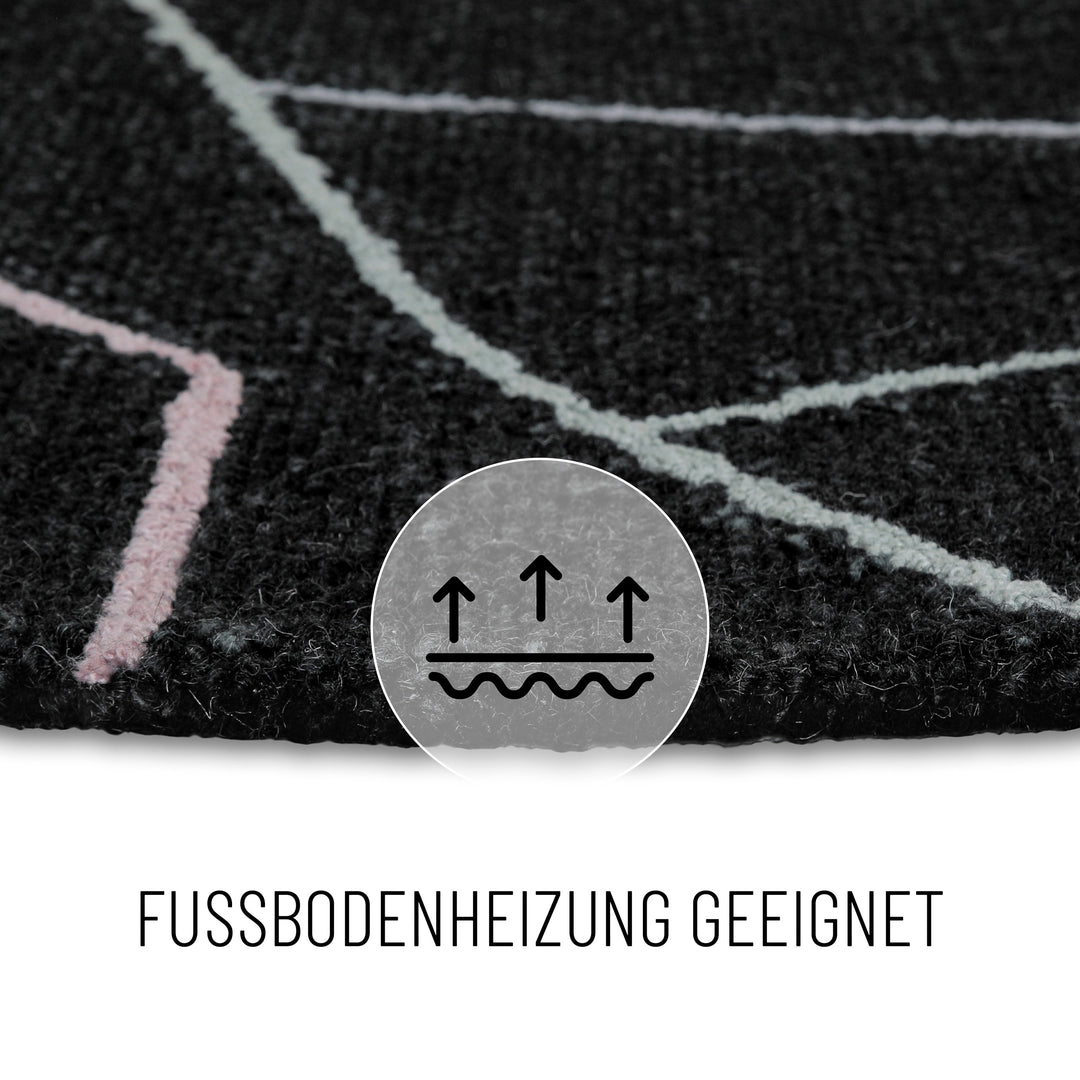 Kurzflorteppich Rund Anthrazit aus Schurwolle "Nox" WECONhome