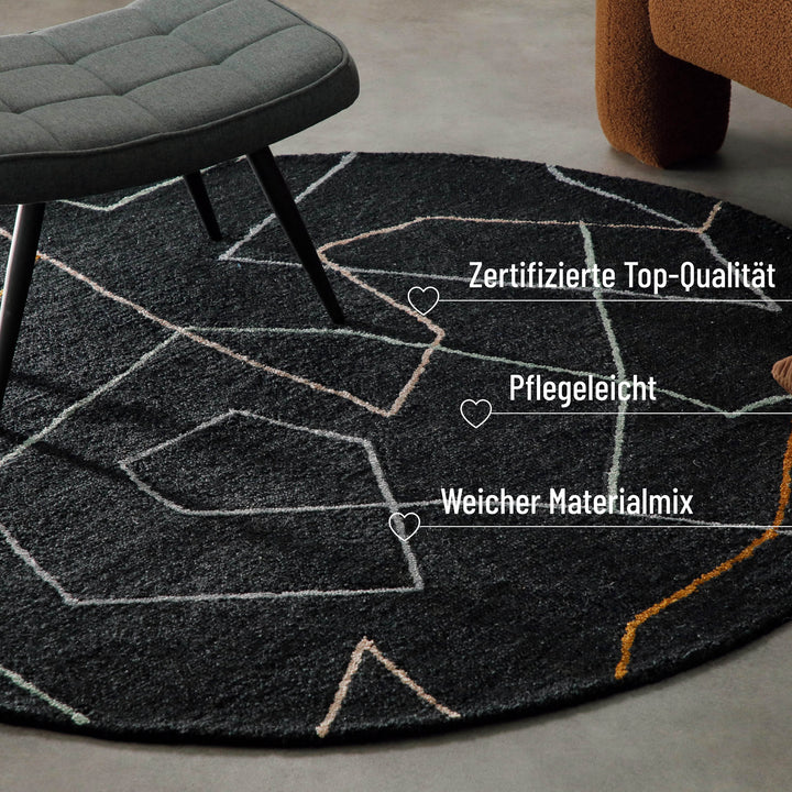 Kurzflorteppich Rund Anthrazit aus Schurwolle "Nox" WECONhome